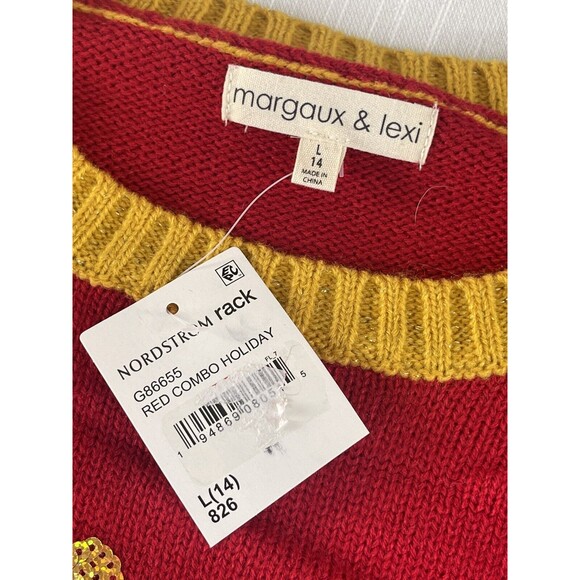 Margaux & Lexi Girls Red Combo Dog Pullover Holiday Sweater Sz L 14 New - Picture 5 of 7
